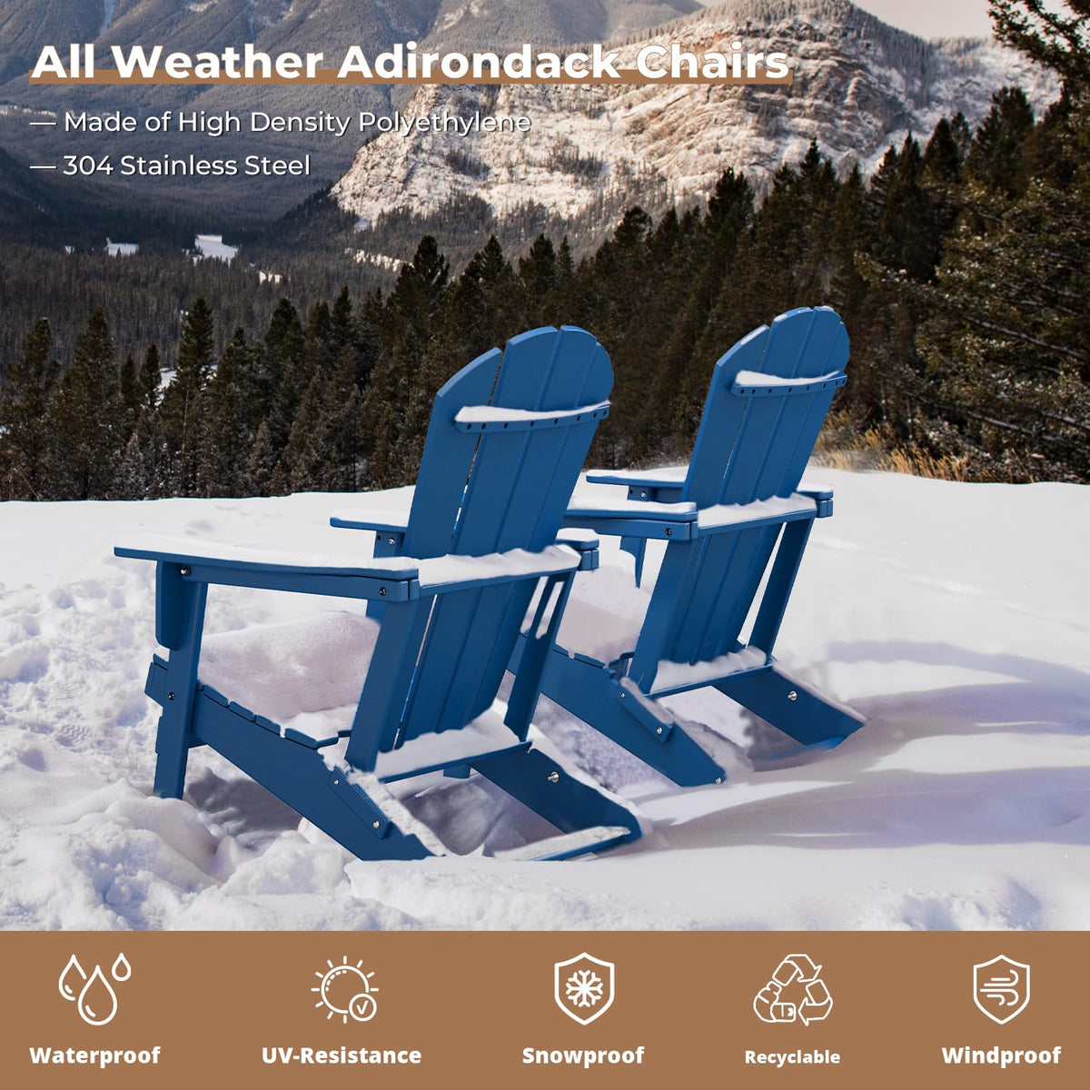 Folding Adirondack Chairs Set of 4 Blue HDPE Plastic J433