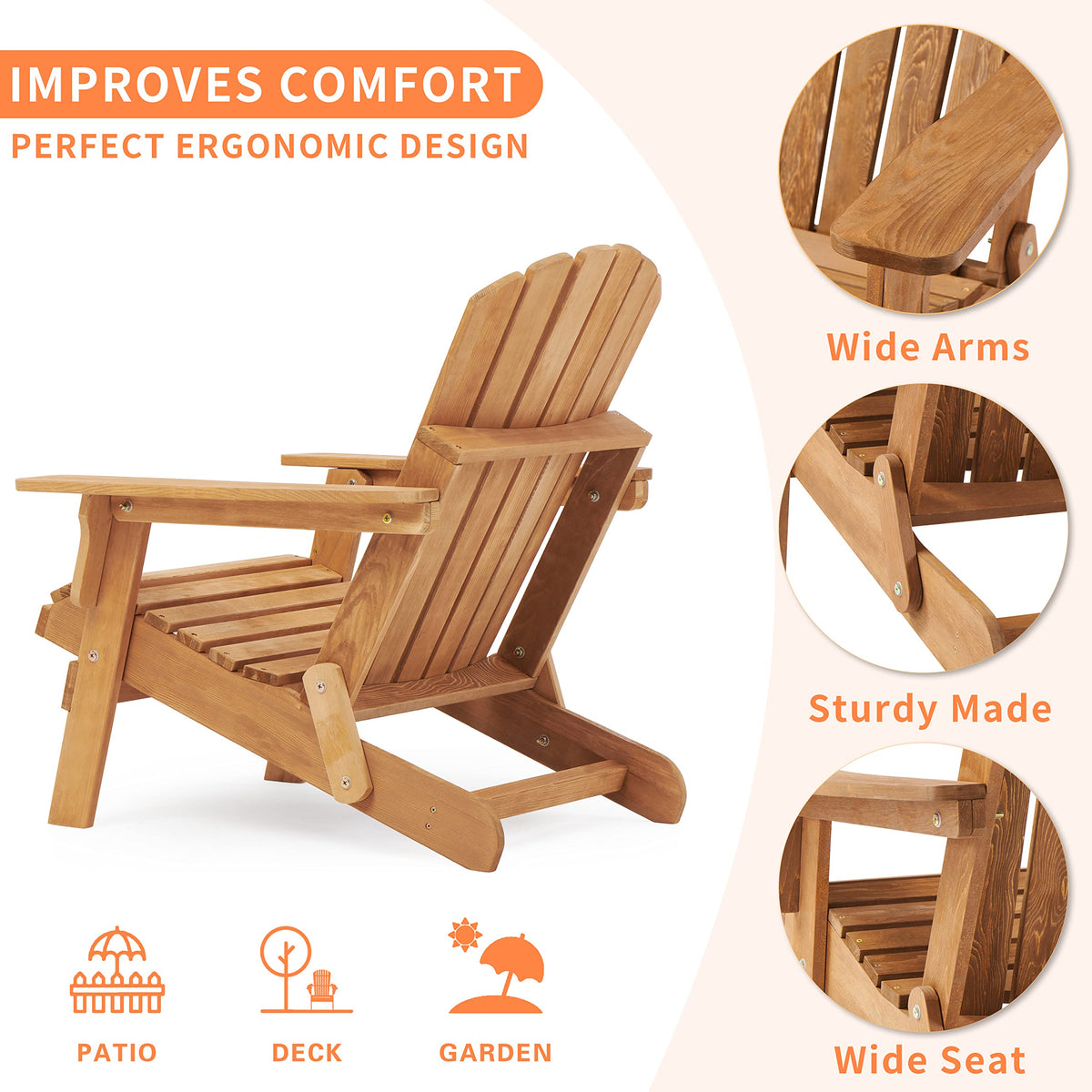Oversize Wooden Outdoor Folding Chair Set of 2 G68233