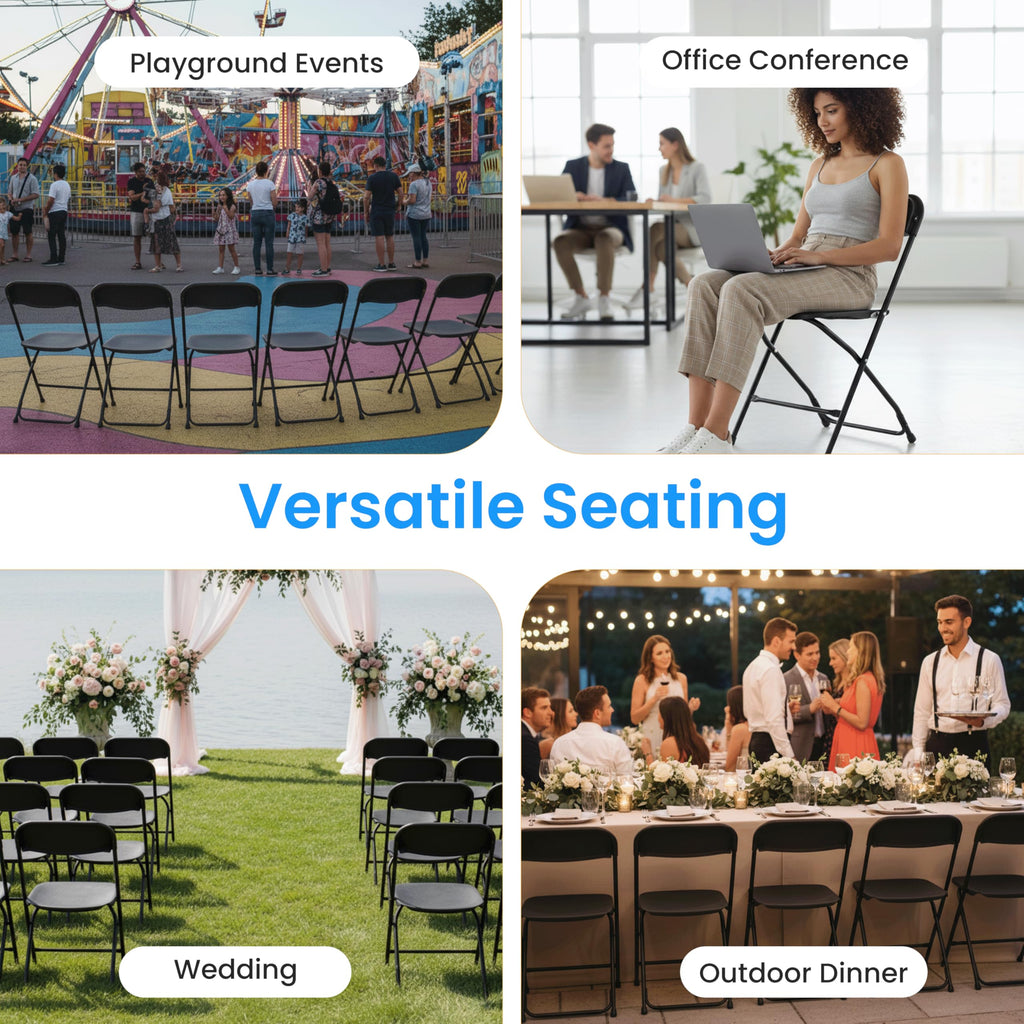 10 Pack Black Plastic Folding Chairs with Metal Frame E4796
