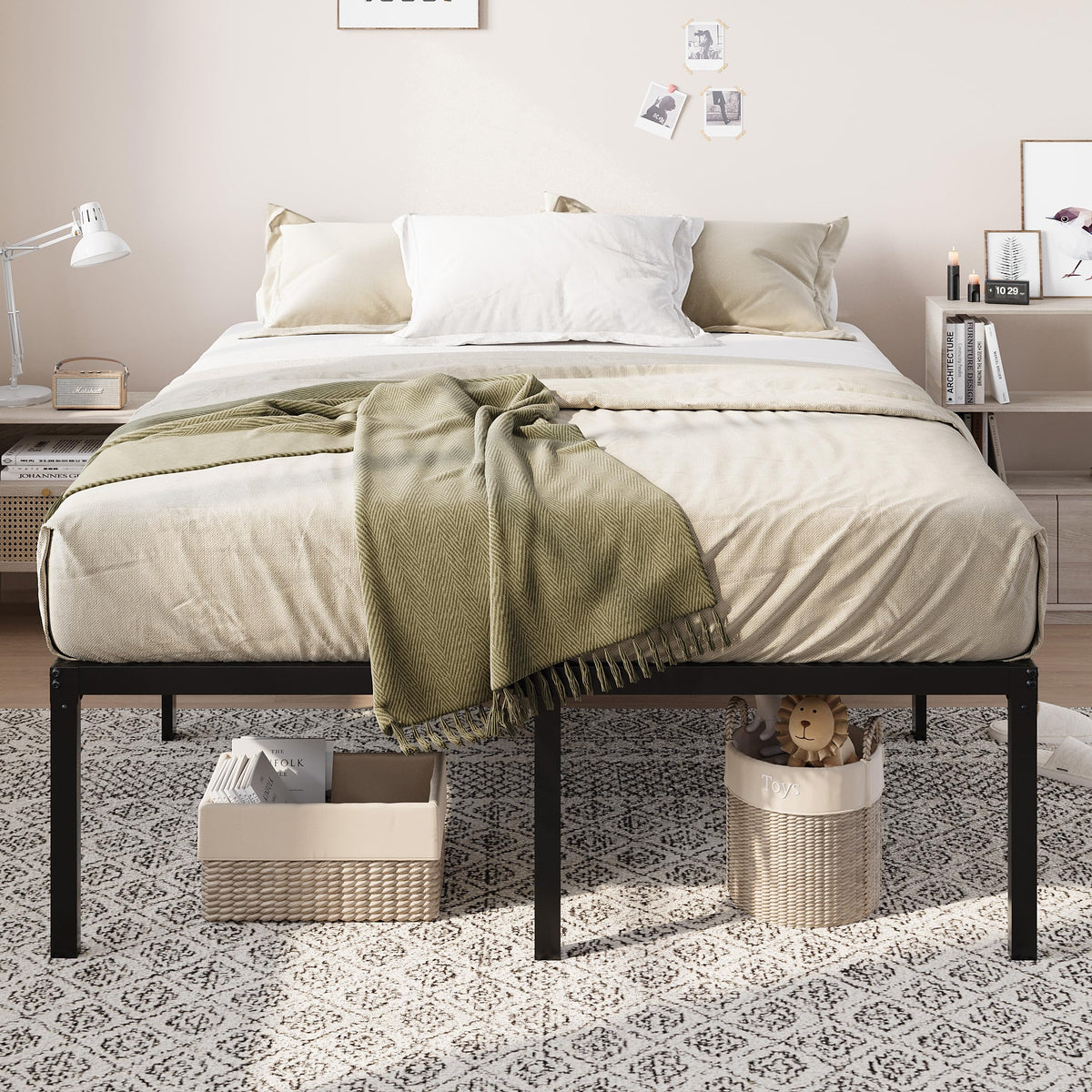 Queen 18 Inch Metal Bed Frame with Storage I1417